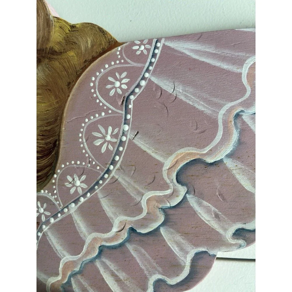 Vintage Signed ‘84 Angel Plaque with Rack Holder Folk Art Cottagecore Nursery